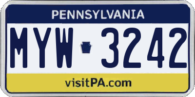 PA license plate MYW3242
