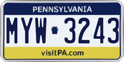 PA license plate MYW3243