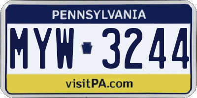 PA license plate MYW3244