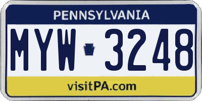 PA license plate MYW3248