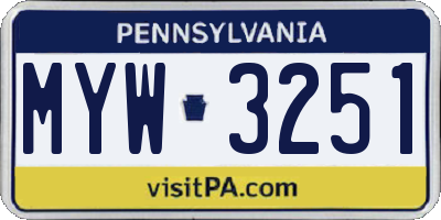PA license plate MYW3251
