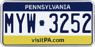 PA license plate MYW3252