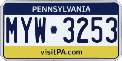 PA license plate MYW3253