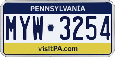 PA license plate MYW3254