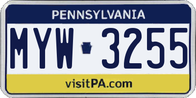 PA license plate MYW3255
