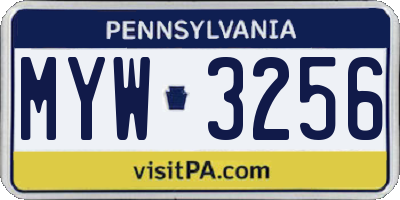 PA license plate MYW3256