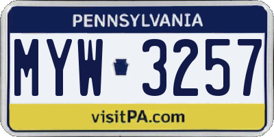 PA license plate MYW3257