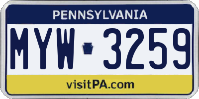 PA license plate MYW3259