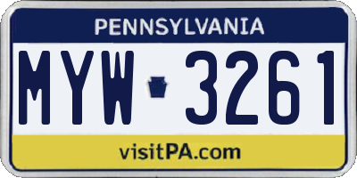 PA license plate MYW3261