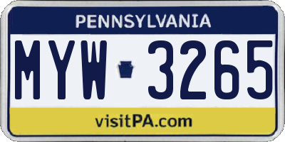 PA license plate MYW3265