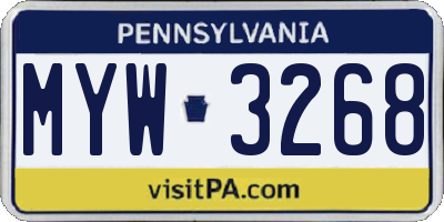 PA license plate MYW3268
