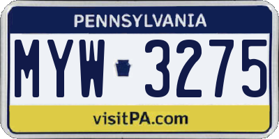 PA license plate MYW3275