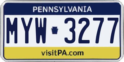 PA license plate MYW3277