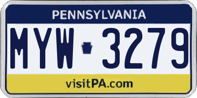 PA license plate MYW3279