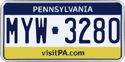 PA license plate MYW3280
