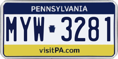 PA license plate MYW3281