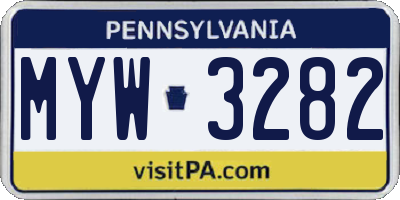 PA license plate MYW3282