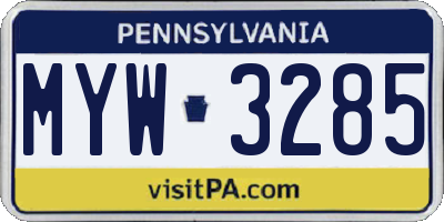 PA license plate MYW3285