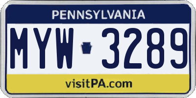 PA license plate MYW3289