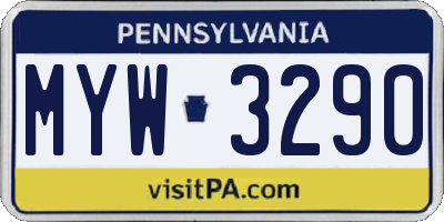 PA license plate MYW3290