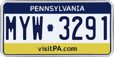 PA license plate MYW3291
