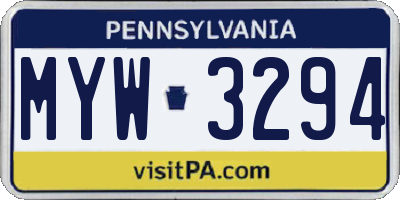 PA license plate MYW3294