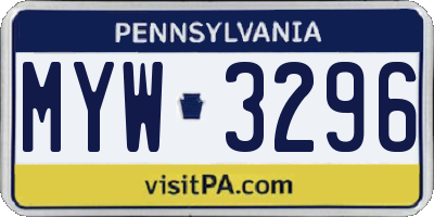 PA license plate MYW3296