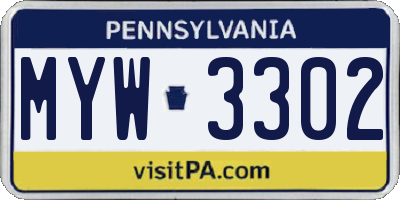 PA license plate MYW3302