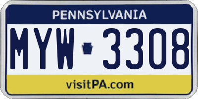 PA license plate MYW3308