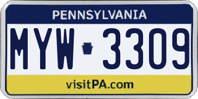 PA license plate MYW3309