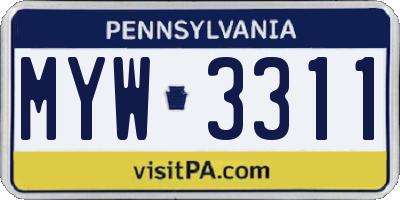 PA license plate MYW3311