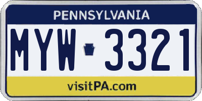 PA license plate MYW3321