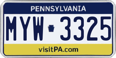 PA license plate MYW3325