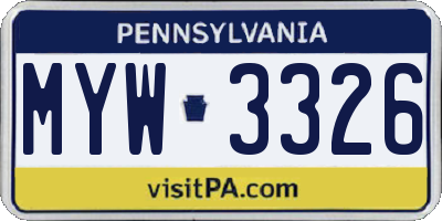 PA license plate MYW3326