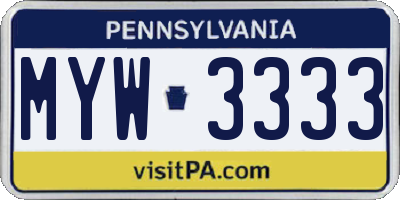 PA license plate MYW3333