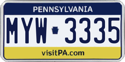PA license plate MYW3335