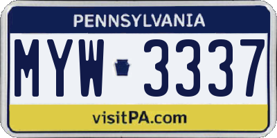 PA license plate MYW3337