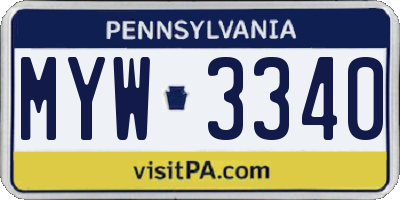 PA license plate MYW3340