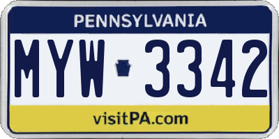 PA license plate MYW3342