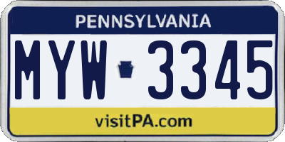 PA license plate MYW3345