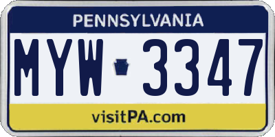PA license plate MYW3347