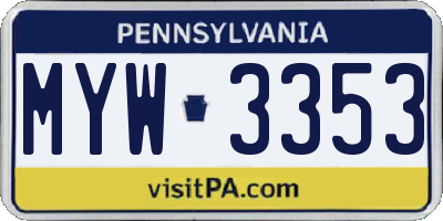 PA license plate MYW3353