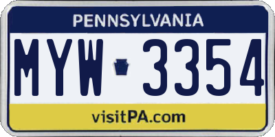 PA license plate MYW3354