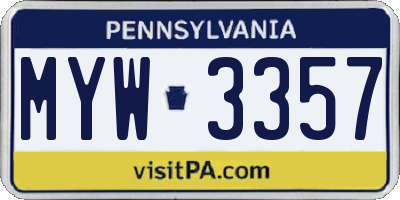 PA license plate MYW3357