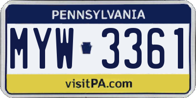 PA license plate MYW3361