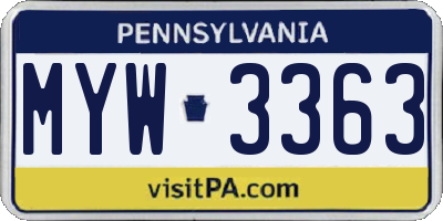 PA license plate MYW3363