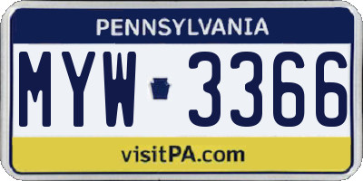PA license plate MYW3366