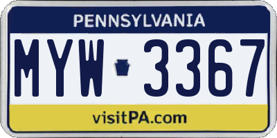 PA license plate MYW3367