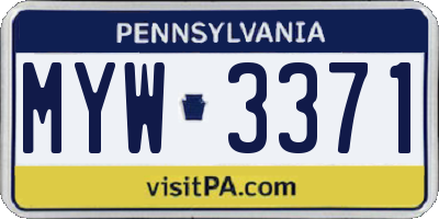 PA license plate MYW3371