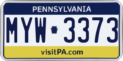 PA license plate MYW3373